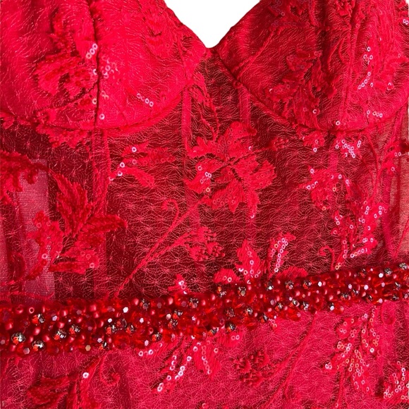 NWT Mac Duggal Gown 12406 Corset Floral Embroidered dress in Red Size 10 - Picture 6 of 10